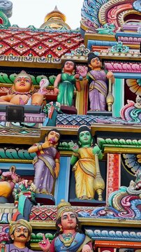 Upward Pan of Sri Mariamman Temple Gopuram in Singapore