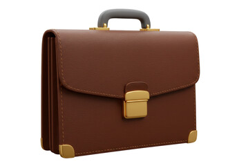 Isolated Classic Brown Leather Briefcase with Gold Accents, Representing Professionalism and Corporate Elegance