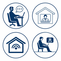 Work from home icon set, remote office and online business concept