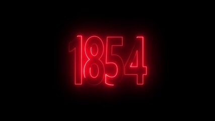 1854 neon line text. Abstract 1854 neon text animation, Glowing neon number text background 4k video animation . important year, important date 1854.