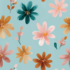 Beautiful floral art with watercolor daisies, abstract blossoms and soft flower buds - vector illustration