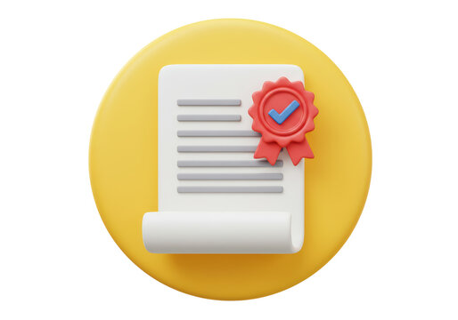 Isolated 3D Render of a Rolled Certificate Scroll with a Red Approved Seal, Symbolizing Achievement and Official Document