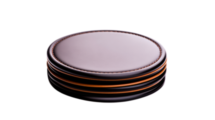Leather coasters stacked on a transparent background for home decor