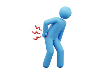 Isolated 3D Render of a Blue Figure Experiencing Intense Lower Back Pain, Symbolizing Medical Condition and Discomfort