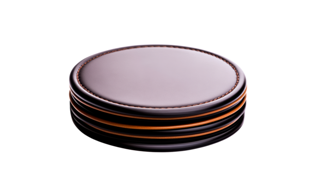 Leather coasters stacked on a transparent background for home decor