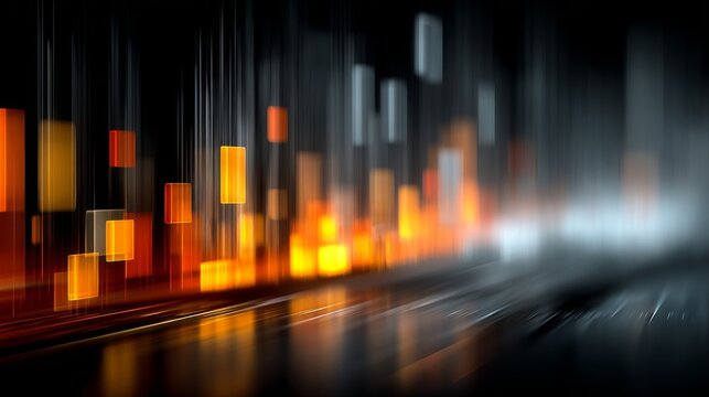 Abstract glowing rectangles with motion blur on dark futuristic background.