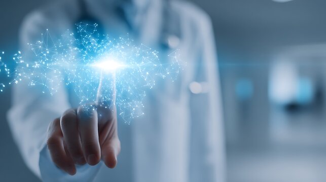 Doctor Interacting with Futuristic Digital Network Interface