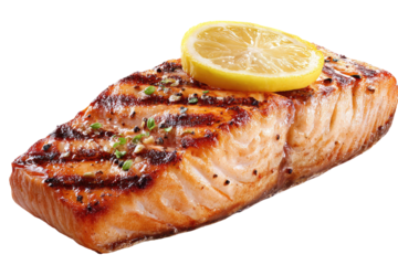 Grilled salmon fillet with lemon slice (3)