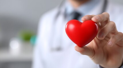 Doctor's Hand Gently Holding a Red Heart