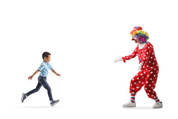 Kid running towards a clown