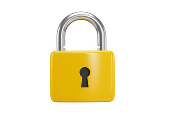 Isolated Glossy Yellow Padlock with Metal Shackle, Symbolizing Security, Protection, and Digital Safety