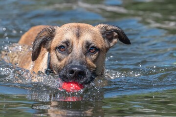 Dog Swimming in Water Park Animal Photography Nature Scene Close-up Perspective