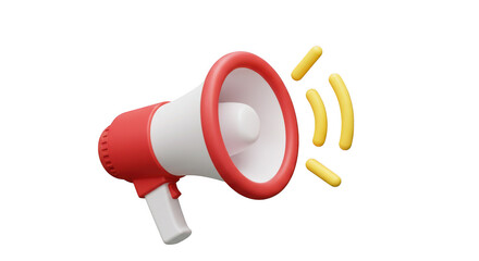 Red and white megaphone with sound waves emanating from it isolated on transparent background