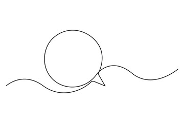 Continuous one line drawing of a square-shaped speech bubble with comic doodle style, representing chat cloud and message dialogue symbol in minimal linear design