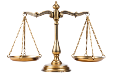 Golden Balance Scales of Justice Isolated on White Background