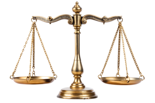 Golden Balance Scales of Justice Isolated on White Background
