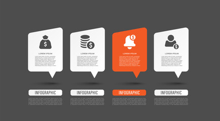 Speech bubble infographic template. Four steps, business data visualization.