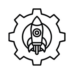 Rocket engine gear outline icon for space exploration and engineering