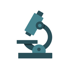 A flat blue microscope icon symbolizing science, biology, and classroom lab work in school or research environments.
