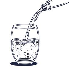 Pouring a fizzy drink into a glass isolated on white background