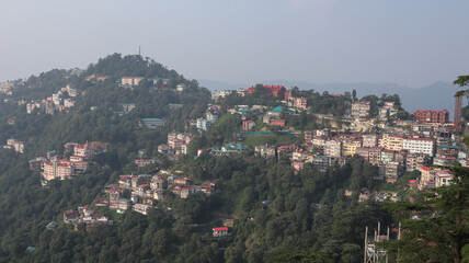 View of Mountain City Landscape of Shimla, Mountain Houses, Shimla, Himachal Pradesh, India.