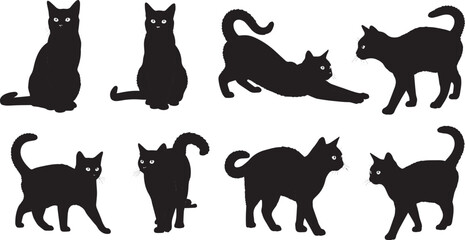 Cat Silhouette Vector Set on White Background
