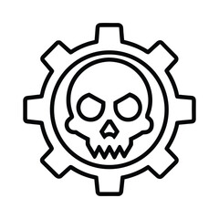 Outline skull with gear mechanical icon