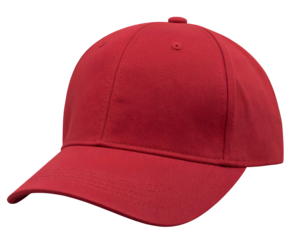 Red cotton baseball cap for sun protection, casual wear, and sports activities on transparent background