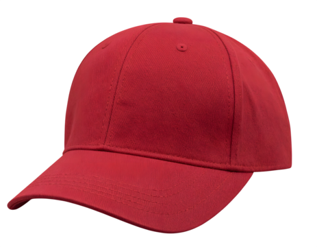 Red cotton baseball cap for sun protection, casual wear, and sports activities on transparent background