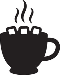 Silhouette vector of a hot cocoa cup with marshmallows, perfect for winter, cozy, holiday, and festive designs.