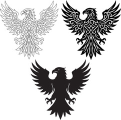 Eagle Heraldic Vector Set - Tribal and Silhouette Designs.