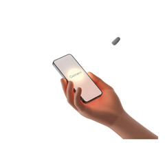 3D Hand Holding Smartphone, "Connect" Text, Glowing Screen, Technology