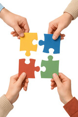 Teamwork and Collaboration Concept with Hands Holding Puzzle Pieces