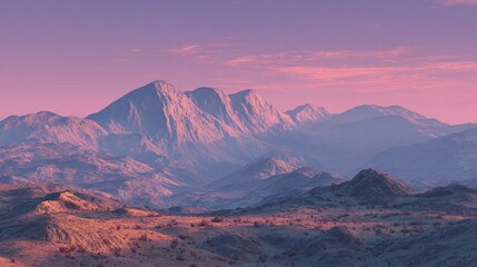 Fototapeta premium Majestic mountain range bathed in soft, pink and purple hues of sunrise or sunset, with a subtle mist