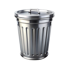 Shiny Metal Trash Can with Lid Isolated on Transparent Background