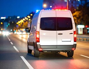 White van at night with emergency lights