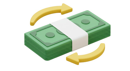 Stylized stack of money with circular arrows representing exchange isolated on transparent background