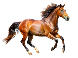 Obraz premium Beautiful Bay Horse Galloping Isolated on White Background
