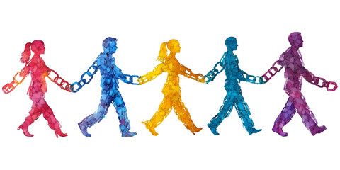 Multicultural Paper Chain Figures Isolated on Transparent Background