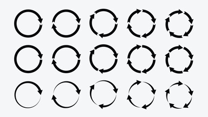 Circle Arrow Icon Vector Set &ndash; Circular Arrows for Refresh, Reload, Recycle, Repeat, Loop, Synchronize, Update, Rotation, and Restart Functions Illustration.
