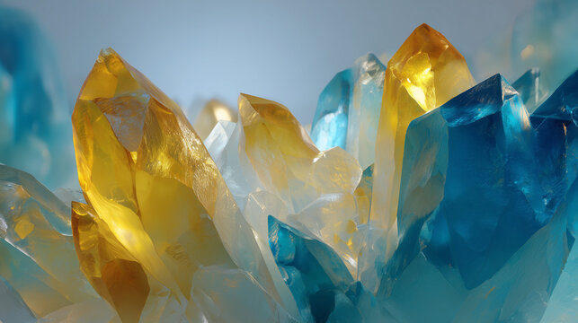 Futuristic crystalline growth in topaz yellow and turquoise