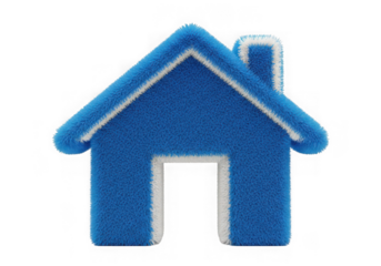 3d icon of a blue and white stylized house shape isolated on transparent background, symbolizing home and property