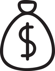Simple Black and White Money Bag Icon Illustration Represents Wealth and Financial Abundance, Making it Ideal for Economic Concepts