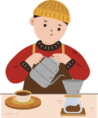 Male Barista Preparing Coffee Vector Illustration 2