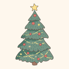 Brightly Decorated Christmas Tree With Star Atop, Adorned With Colorful Ornaments for Festive Atmosphere