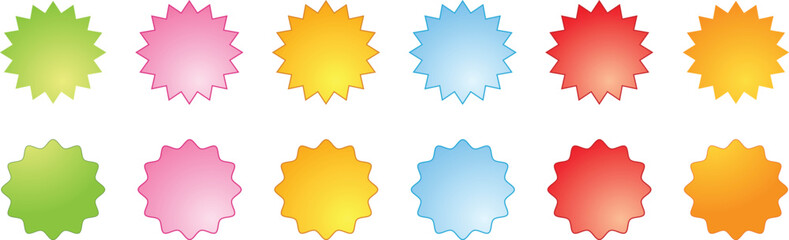 Starburst Sticker Pack with Sale Tags – Glossy Red Discount Labels, Sunburst Badge Set, Vintage Vector Icons for Special Offers and Promotions, Flat Style Retro Price Labels.