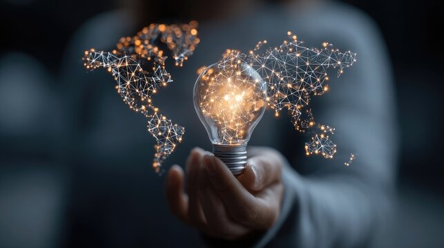 World map lightbulb in hand