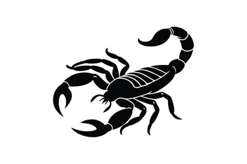 Silhouette design illustration of a scorpion with curled tail and pincers.eps