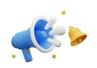3d icon of megaphone and bell isolated on transparent background