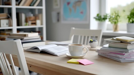 Fototapeta premium A well organized student s desk with IELTS study materials including